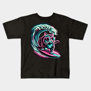 Funny Cat Surfing Gifts Funny Cat Surfer Kids T-Shirt